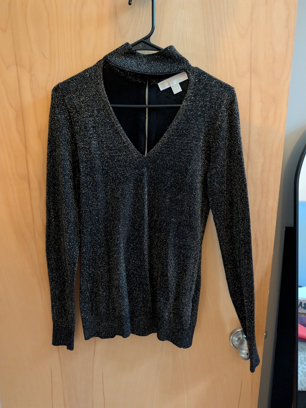 Michael Kors Black Metallic V-Neck Sweater